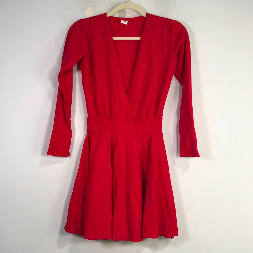 Dios Mio Long Sleeve V-Cut mini Dress, Women's Size Approx. S/M - Red